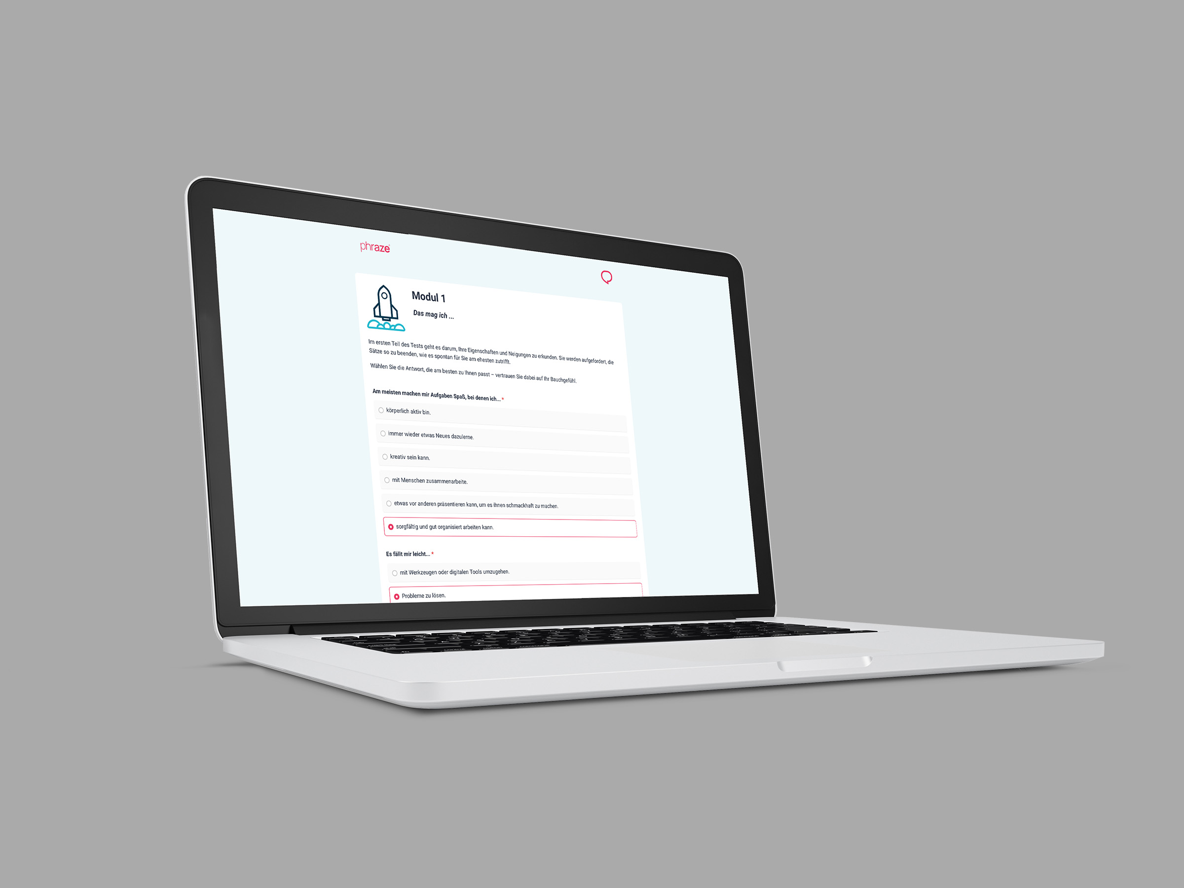 Eine Vorschau des online Berufsinteressentests des IfBk